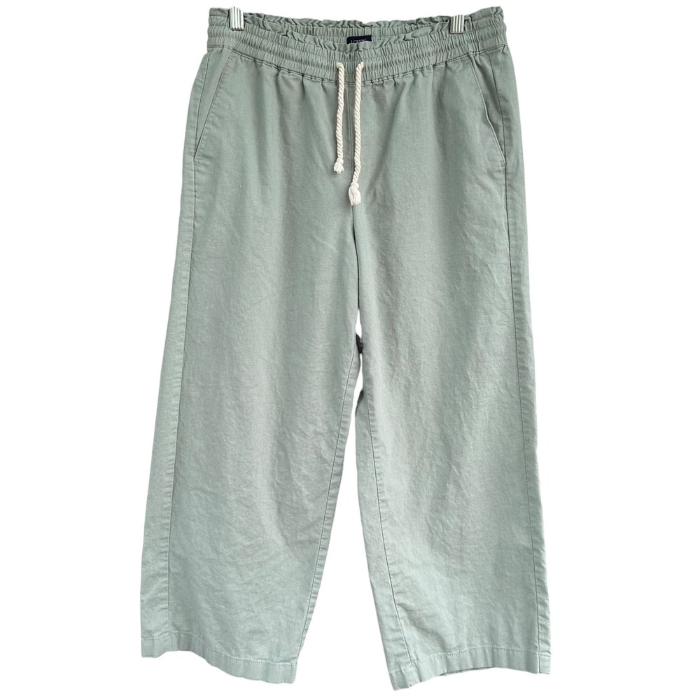 J.Crew Womens Linen Cotton Pull On Wide Leg Crop Pants Sage Green Size 8